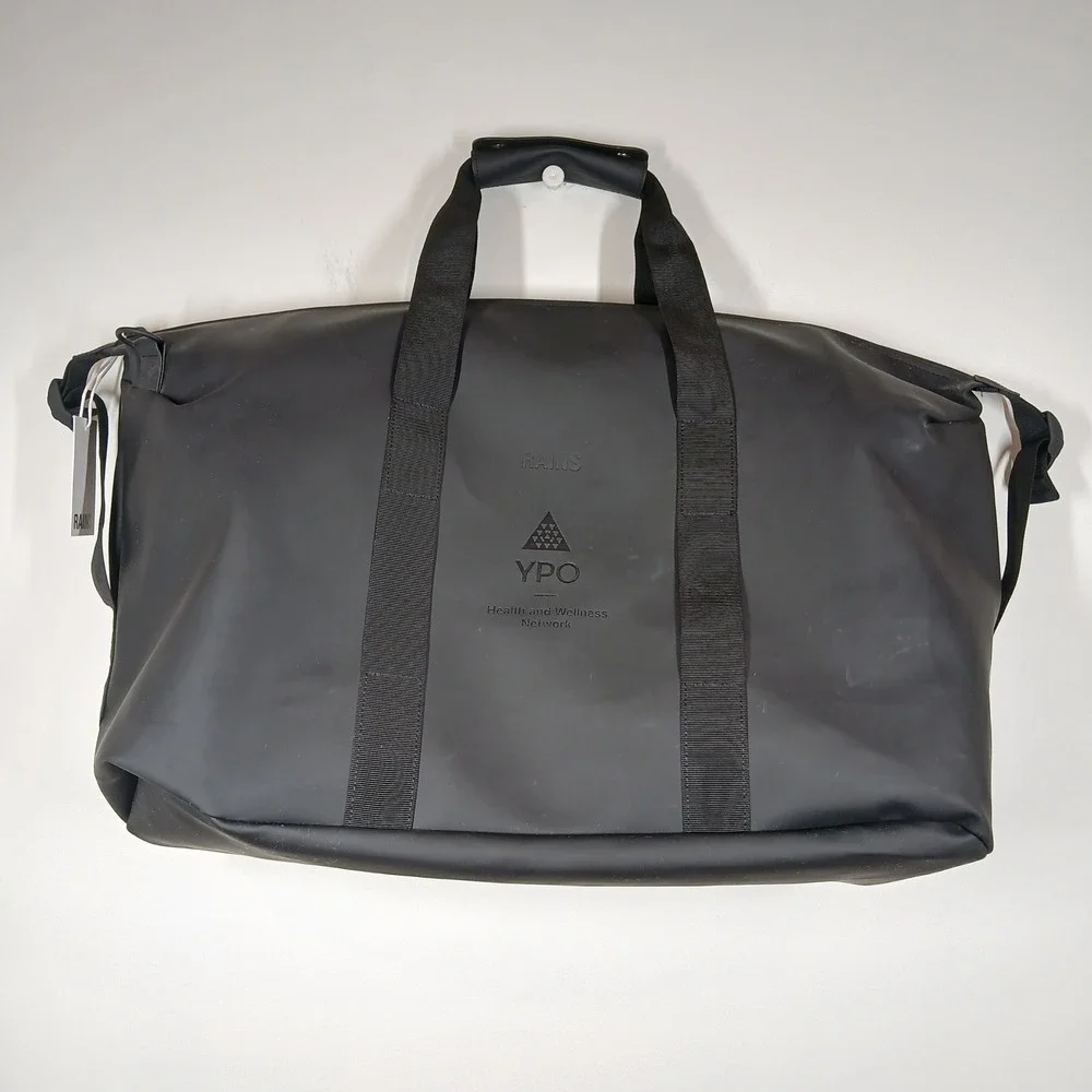 NWT RAINS Duffel Bag Black Waterproof Coated Weekender Travel Gym Modern